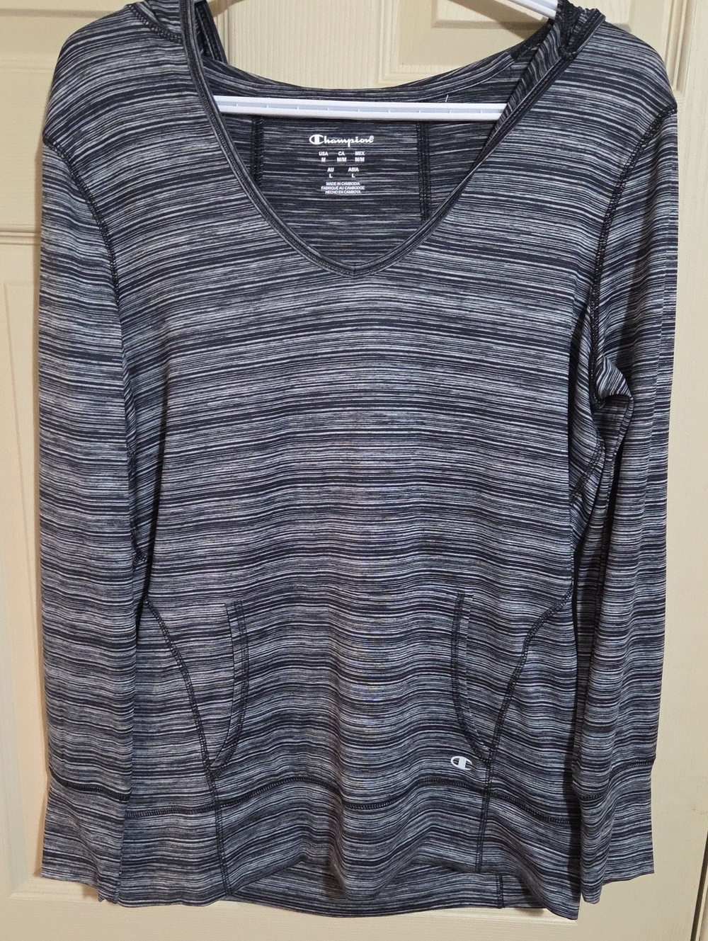 Champion Black & Gray Striped V-Neck Pullover